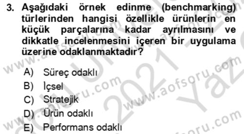 Verimlilik Yönetimi Dersi 2021 - 2022 Yılı Yaz Okulu Sınav Soruları 3. Soru