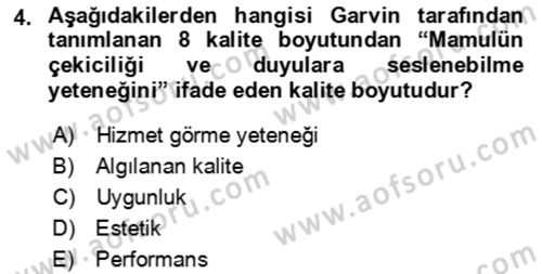 Verimlilik Yönetimi Dersi 2021 - 2022 Yılı Yaz Okulu Sınav Soruları 4. Soru