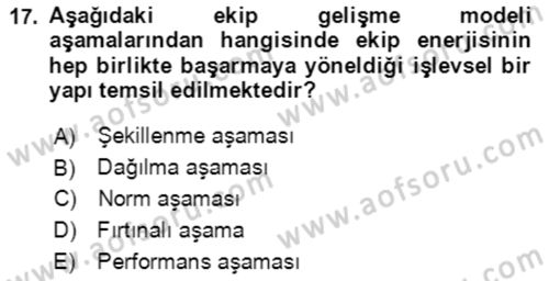 Verimlilik Yönetimi Dersi 2022 - 2023 Yılı Yaz Okulu Sınav Soruları 17. Soru