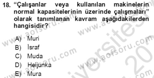 Verimlilik Yönetimi Dersi 2022 - 2023 Yılı Yaz Okulu Sınav Soruları 18. Soru