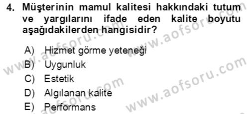 Verimlilik Yönetimi Dersi 2022 - 2023 Yılı Yaz Okulu Sınav Soruları 4. Soru