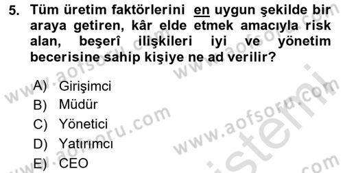 Verimlilik Yönetimi Dersi 2023 - 2024 Yılı (Vize) Ara Sınavı 5. Soru