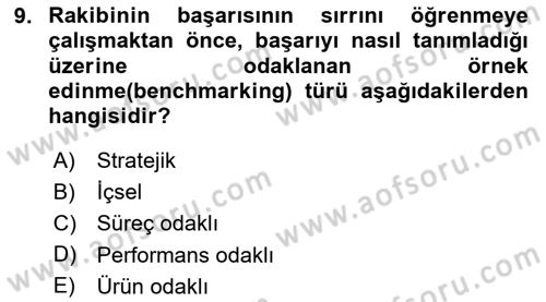 Verimlilik Yönetimi Dersi 2023 - 2024 Yılı (Vize) Ara Sınavı 9. Soru