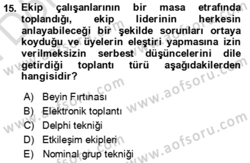 Verimlilik Yönetimi Dersi 2023 - 2024 Yılı (Final) Dönem Sonu Sınav Soruları 15. Soru