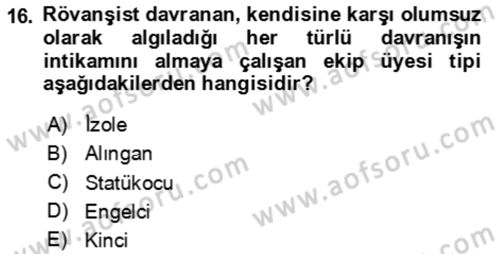 Verimlilik Yönetimi Dersi 2023 - 2024 Yılı (Final) Dönem Sonu Sınav Soruları 16. Soru