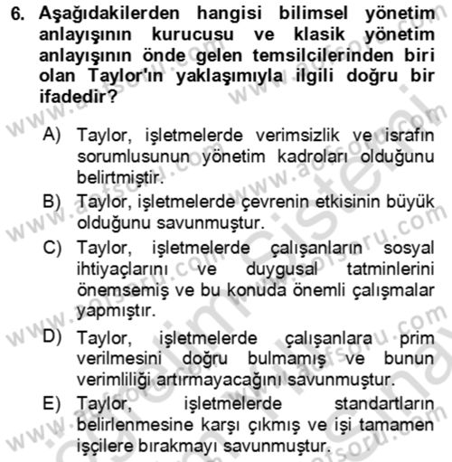 Verimlilik Yönetimi Dersi 2023 - 2024 Yılı (Final) Dönem Sonu Sınav Soruları 6. Soru