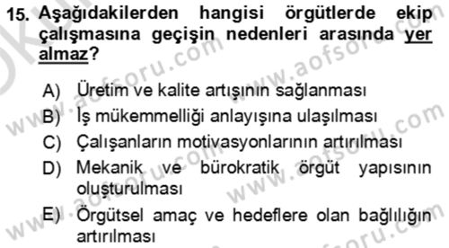 Verimlilik Yönetimi Dersi 2023 - 2024 Yılı Yaz Okulu Sınav Soruları 15. Soru