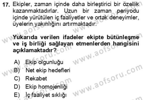 Verimlilik Yönetimi Dersi 2023 - 2024 Yılı Yaz Okulu Sınav Soruları 17. Soru