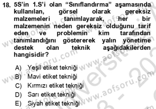 Verimlilik Yönetimi Dersi 2023 - 2024 Yılı Yaz Okulu Sınav Soruları 18. Soru