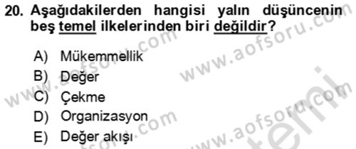 Verimlilik Yönetimi Dersi 2023 - 2024 Yılı Yaz Okulu Sınav Soruları 20. Soru