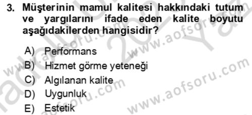 Verimlilik Yönetimi Dersi 2023 - 2024 Yılı Yaz Okulu Sınav Soruları 3. Soru