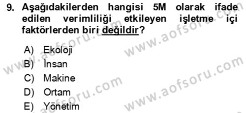 Verimlilik Yönetimi Dersi 2023 - 2024 Yılı Yaz Okulu Sınav Soruları 9. Soru