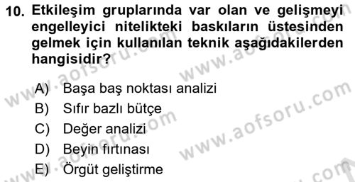 Verimlilik Yönetimi Dersi 2024 - 2025 Yılı (Vize) Ara Sınav Soruları 10. Soru