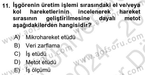 Verimlilik Yönetimi Dersi 2024 - 2025 Yılı (Vize) Ara Sınav Soruları 11. Soru