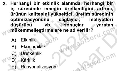 Verimlilik Yönetimi Dersi 2024 - 2025 Yılı (Vize) Ara Sınav Soruları 3. Soru