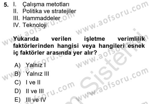 Verimlilik Yönetimi Dersi 2024 - 2025 Yılı (Vize) Ara Sınav Soruları 5. Soru