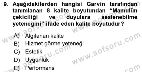 Verimlilik Yönetimi Dersi 2024 - 2025 Yılı (Vize) Ara Sınav Soruları 9. Soru