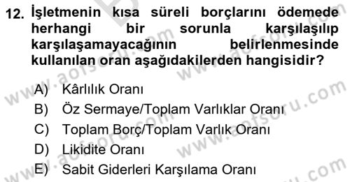 Verimlilik Yönetimi Dersi 2024 - 2025 Yılı (Final) Dönem Sonu Sınav Soruları 12. Soru