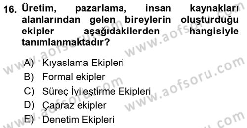 Verimlilik Yönetimi Dersi 2024 - 2025 Yılı (Final) Dönem Sonu Sınav Soruları 16. Soru