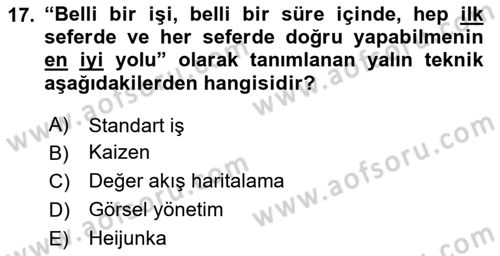 Verimlilik Yönetimi Dersi 2024 - 2025 Yılı (Final) Dönem Sonu Sınav Soruları 17. Soru