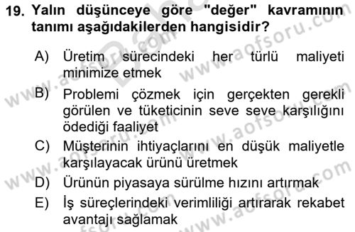 Verimlilik Yönetimi Dersi 2024 - 2025 Yılı (Final) Dönem Sonu Sınav Soruları 19. Soru