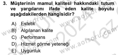 Verimlilik Yönetimi Dersi 2024 - 2025 Yılı Yaz Okulu Sınav Soruları 3. Soru