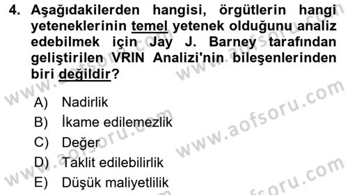 Verimlilik Yönetimi Dersi 2024 - 2025 Yılı Yaz Okulu Sınav Soruları 4. Soru