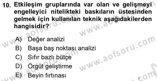 Verimlilik Yönetimi Dersi 2025 - 2026 Yılı (Vize) Ara Sınav Soruları 10. Soru