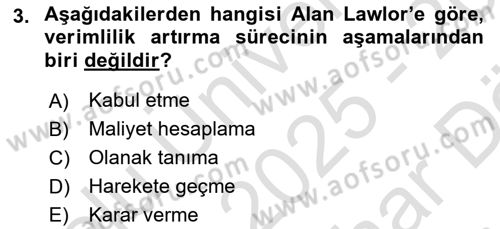 Verimlilik Yönetimi Dersi 2025 - 2026 Yılı (Vize) Ara Sınav Soruları 3. Soru