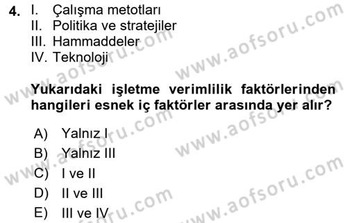 Verimlilik Yönetimi Dersi 2025 - 2026 Yılı (Vize) Ara Sınav Soruları 4. Soru