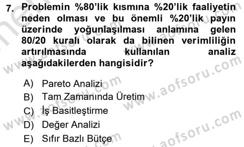 Verimlilik Yönetimi Dersi 2025 - 2026 Yılı (Vize) Ara Sınav Soruları 7. Soru