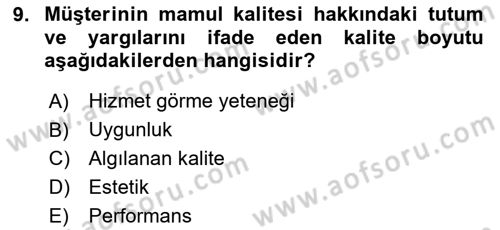 Verimlilik Yönetimi Dersi 2025 - 2026 Yılı (Vize) Ara Sınav Soruları 9. Soru