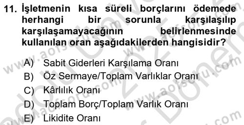 Verimlilik Yönetimi Dersi 2025 - 2026 Yılı (Final) Dönem Sonu Sınav Soruları 11. Soru
