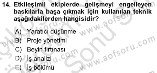 Verimlilik Yönetimi Dersi 2025 - 2026 Yılı (Final) Dönem Sonu Sınav Soruları 14. Soru