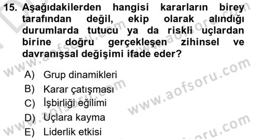 Verimlilik Yönetimi Dersi 2025 - 2026 Yılı (Final) Dönem Sonu Sınav Soruları 15. Soru
