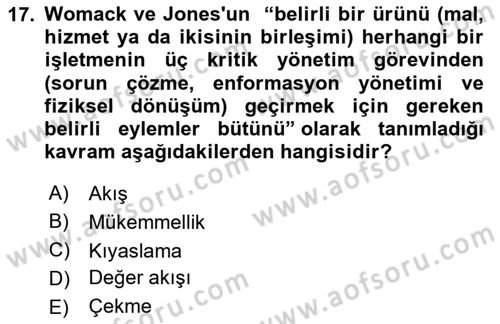Verimlilik Yönetimi Dersi 2025 - 2026 Yılı (Final) Dönem Sonu Sınav Soruları 17. Soru