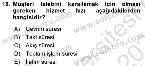 Verimlilik Yönetimi Dersi 2025 - 2026 Yılı (Final) Dönem Sonu Sınav Soruları 18. Soru