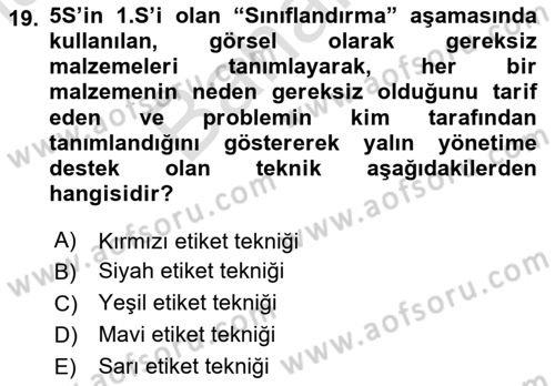 Verimlilik Yönetimi Dersi 2025 - 2026 Yılı (Final) Dönem Sonu Sınav Soruları 19. Soru