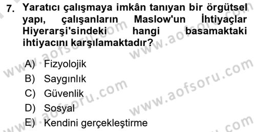 Verimlilik Yönetimi Dersi 2025 - 2026 Yılı (Final) Dönem Sonu Sınav Soruları 7. Soru