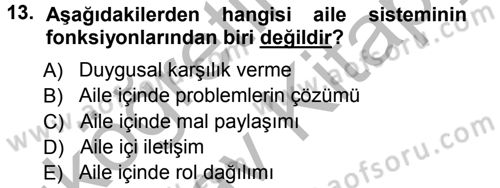 Aile İçi Uyumlu Etkileşim Dersi 2012 - 2013 Yılı (Vize) Ara Sınav Soruları 13. Soru