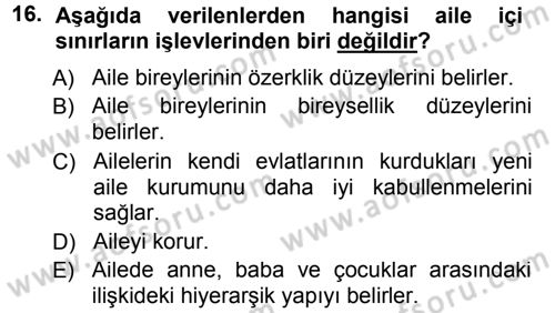 Aile İçi Uyumlu Etkileşim Dersi 2012 - 2013 Yılı (Final) Dönem Sonu Sınav Soruları 16. Soru