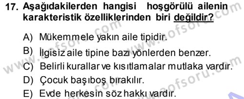 Aile İçi Uyumlu Etkileşim Dersi 2013 - 2014 Yılı (Vize) Ara Sınav Soruları 17. Soru
