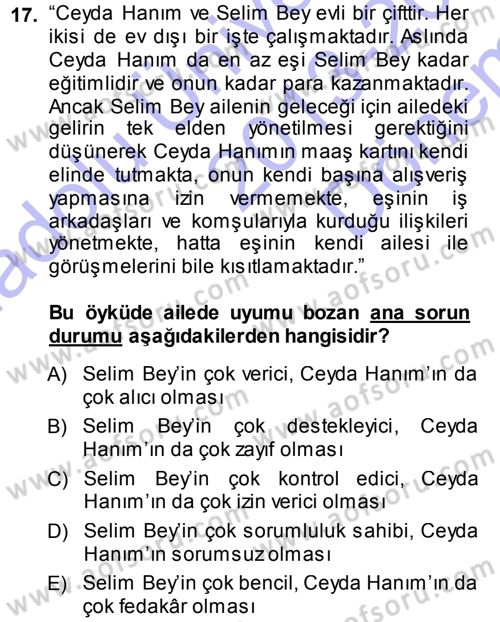 Aile İçi Uyumlu Etkileşim Dersi 2013 - 2014 Yılı (Final) Dönem Sonu Sınav Soruları 17. Soru