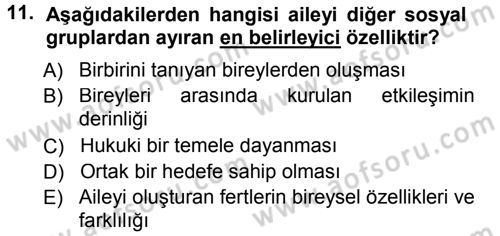 Aile İçi Uyumlu Etkileşim Dersi 2013 - 2014 Yılı Tek Ders Sınav Soruları 11. Soru
