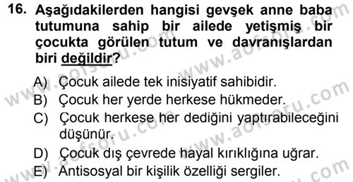 Aile İçi Uyumlu Etkileşim Dersi 2013 - 2014 Yılı Tek Ders Sınav Soruları 16. Soru
