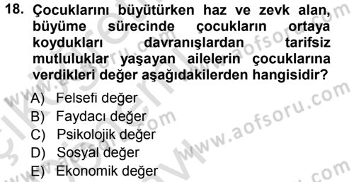Aile İçi Uyumlu Etkileşim Dersi 2013 - 2014 Yılı Tek Ders Sınav Soruları 18. Soru
