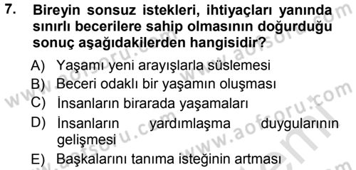 Aile İçi Uyumlu Etkileşim Dersi 2013 - 2014 Yılı Tek Ders Sınav Soruları 7. Soru