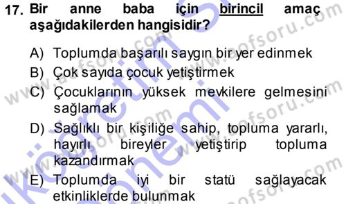 Aile İçi Uyumlu Etkileşim Dersi 2014 - 2015 Yılı (Vize) Ara Sınav Soruları 17. Soru