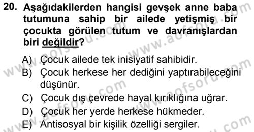 Aile İçi Uyumlu Etkileşim Dersi 2014 - 2015 Yılı (Vize) Ara Sınav Soruları 20. Soru