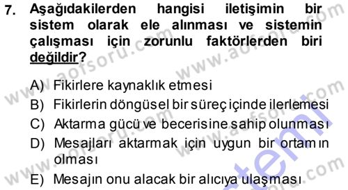 Aile İçi Uyumlu Etkileşim Dersi 2014 - 2015 Yılı (Vize) Ara Sınav Soruları 7. Soru